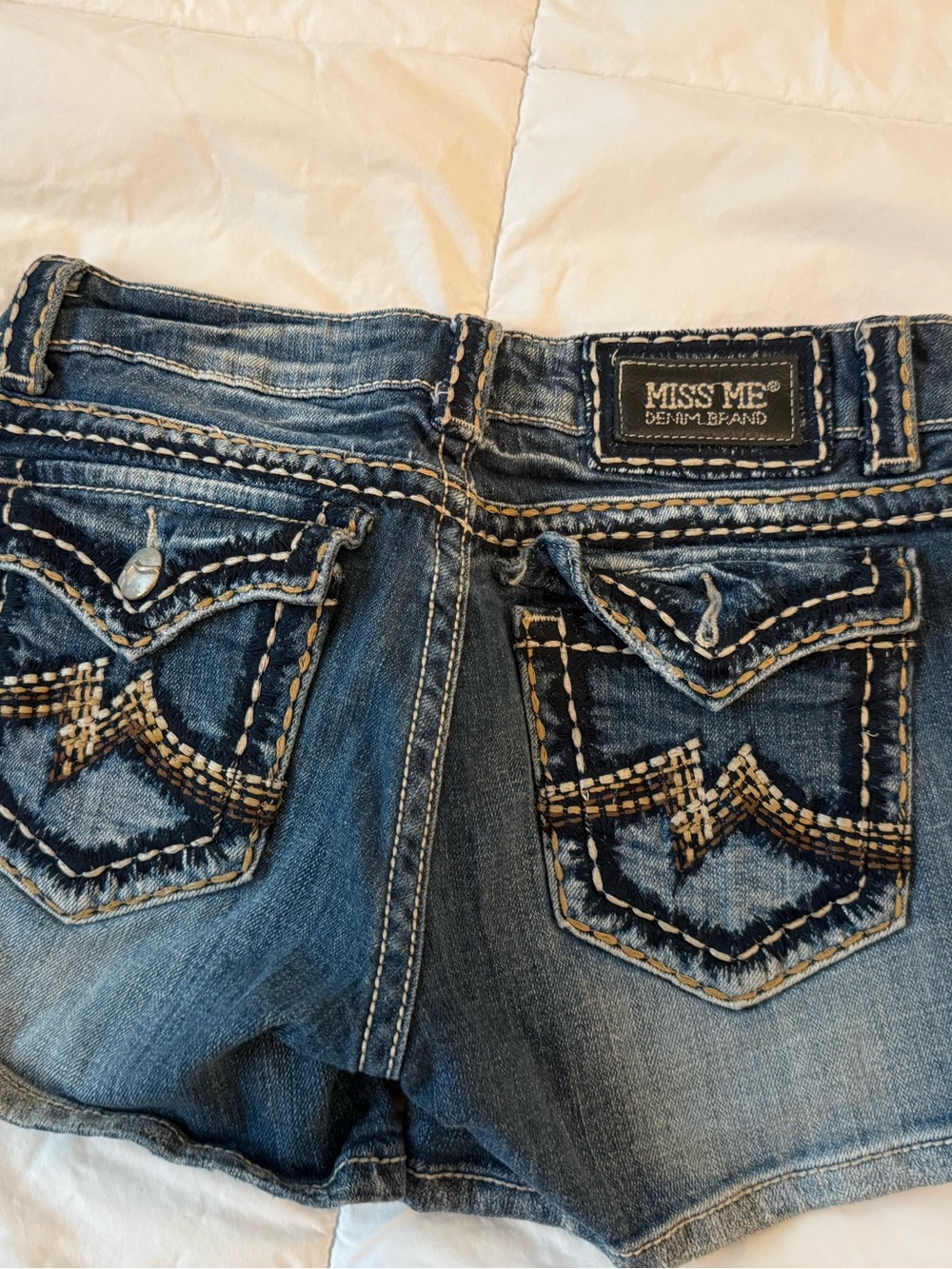Miss Me Washed Blue Embroidered Denim Shortie